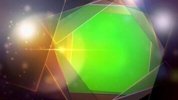 Abstract golden light animation background with glowing particles and geometric shapes motion graphic with green screen chroma key, special program golden template video