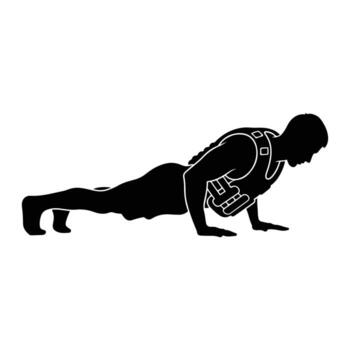 Man doing pushups with weighted vest exercise workout vector
