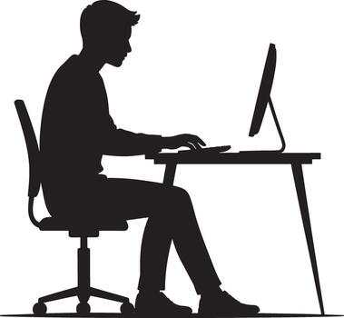 a person working on a computer at a desk Silhouette vector