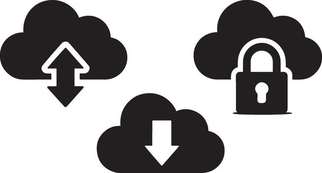 nube informática tecnología íconos para datos subir descargar y seguridad vector