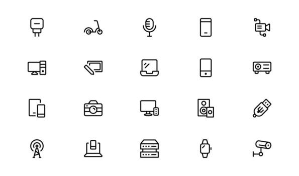 profesional dispositivo icono paquete con limpiar mínimo estilo para Los telefonos y ordenadores vector