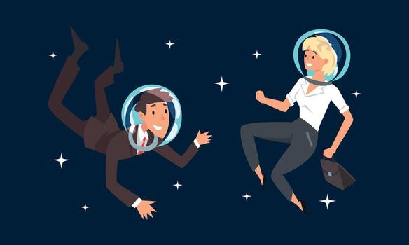 Two astronauts floating in space vector