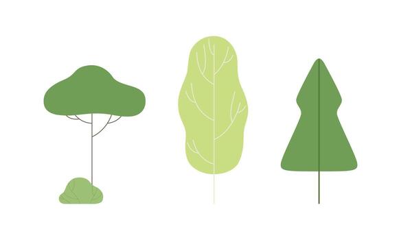 Green Shaped Tree as Nature and Environment Element Set vector
