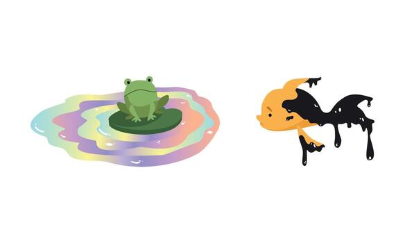 Animal Suffering from Contaminated Water and Environment Pollution Effect Set vector