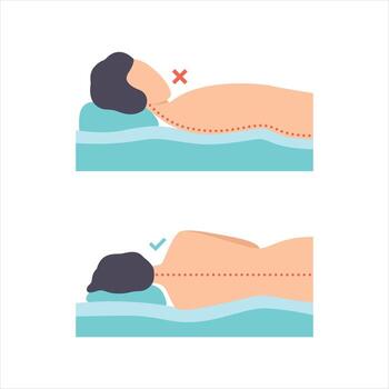Man Lying in Correct and Incorrect Sleeping Pose for Neck and Spine Set vector