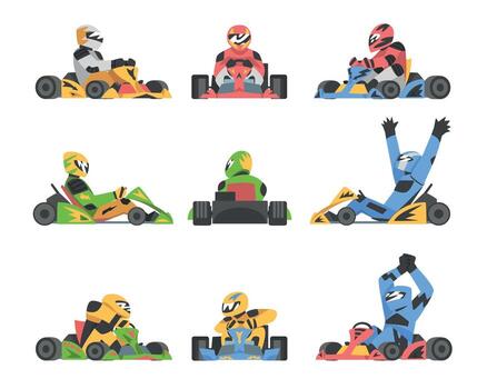 Cartoon kart racers in colorful outfits vector