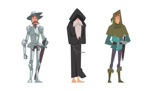 Three fantasy characters in different outfits vector