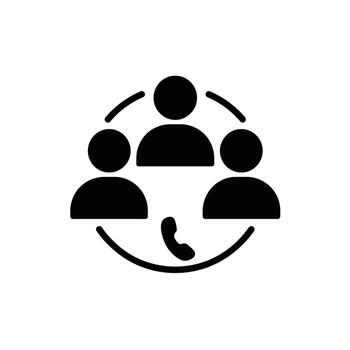 Conference call icon with three people connected by network using modern technology vector