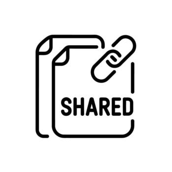 Shared file document icon with chain symbolizing connection in black and white design vector
