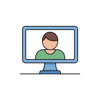 en línea reunión ilustración de un persona en computadora pantalla para remoto colaboración y comunicación vector