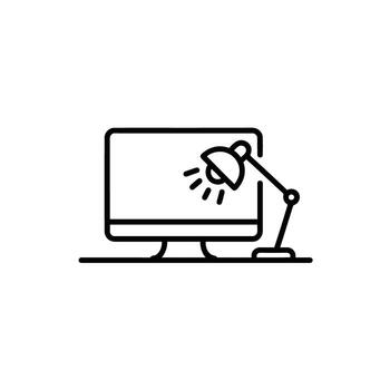 Computer screen and desk lamp icon for online learning and work from home concept vector