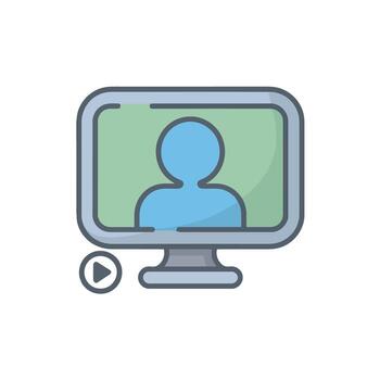 Online meeting icon flat design showing a conference call on computer screen vector