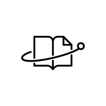 Open book with orbiting line icon knowledge learning education concept design vector