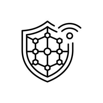 Cyber Security Shield Icon with Network and Wireless Connectivity Illustration Outline Style vector