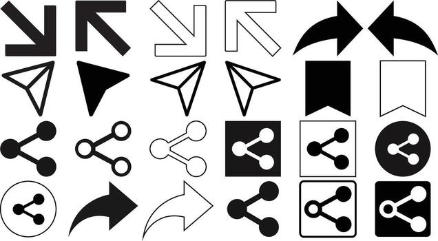 Arrow and Share Icons Set for Navigation and Communication vector