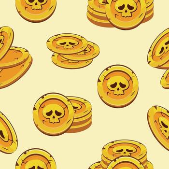 Gold coins with skull design pattern vector