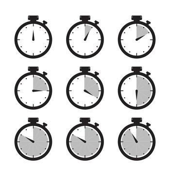 Timers Icons, Stop watch count down, Counter Infographic elements, Isolate icon for Business and Office, Black Minimal illustration style vector