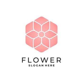 Geometric pink flower logo design with abstract petal pattern and hexagonal shapes vector
