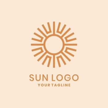 Sun logo with symmetrical line rays and circular design vector
