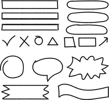 mano dibujado negro línea marcador formas para texto y diseño elementos vector