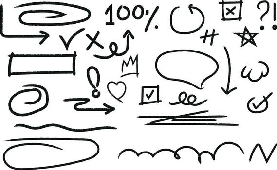 Hand drawn doodles and sketch elements collection on white background vector