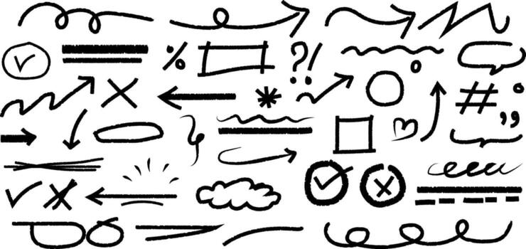 mano dibujado bosquejo elementos conjunto en blanco antecedentes con flechas formas vector