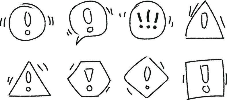 mano dibujado exclamación marcas con varios formas y atención íconos vector