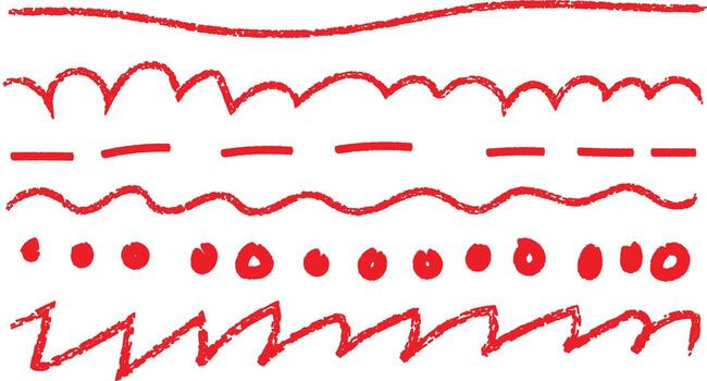 Red Crayon Drawn Line Strokes Graphic Design Elements on White Background vector