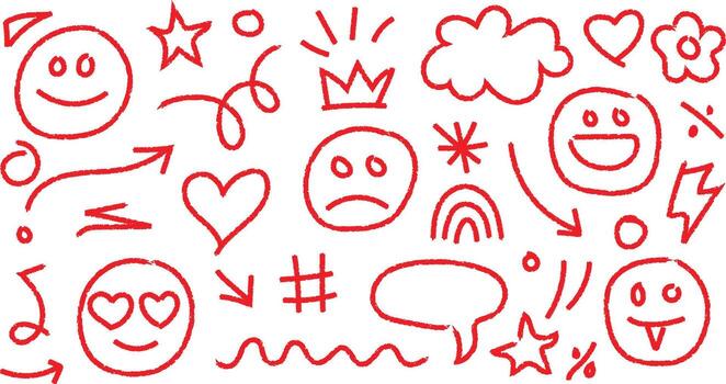 rojo garabatos y bosquejo elementos antecedentes Arte ilustración modelo vector