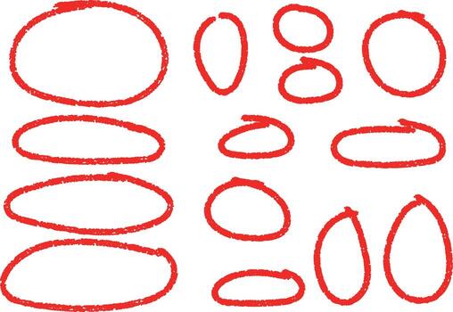 Collection of red circles and ovals hand drawn design elements vector