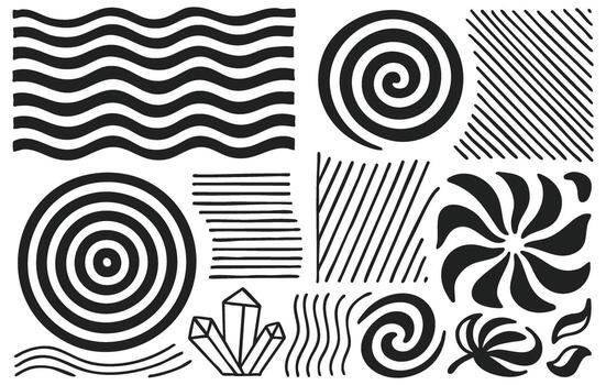 Hand Drawn Abstract Line Pattern Spiral and Geometric Shapes Collection Isolated on Transparent Background vector
