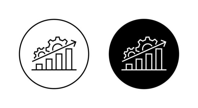 proceso mejoramiento con hacia arriba tendencia icono. negocio crecimiento con engranaje y bar gráfico símbolo en negro circulo vector