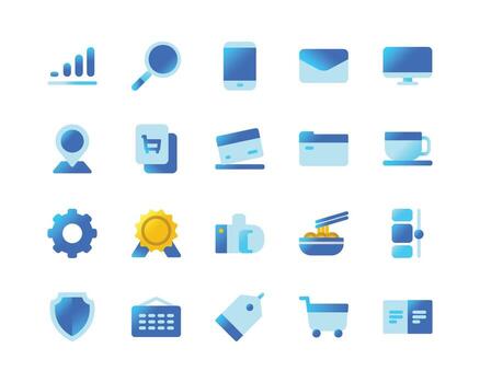 Web Store Icons with Gradient Style vector
