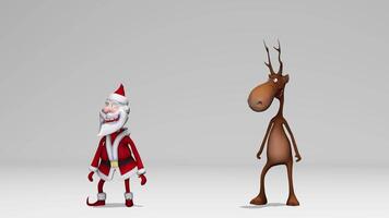 3d rendering. Funny cheerful crazy Santa Claus and deers are dancing. The concept of Christmas and New Year. Seamless Loop. With alpha channel. It's better than green screen. video