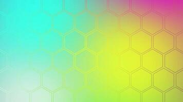 faszinierend sechseckig Muster mit ein beschwingt Gradient Überleitung von lila zu Gelb und Grün video