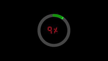 Animated green circle with a dynamic red percentage counter displaying progress and completion video