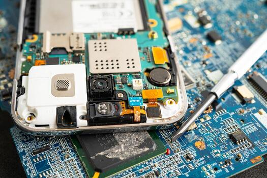 Repairing upgrade circuit mainboard of notebook, electronic, computer hardware technology. photo