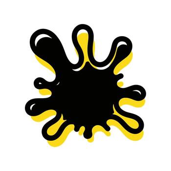 Dynamic black ink splatter with a vibrant yellow outline, an isolated abstract graphic element perfect for creative design projects and modern backgrounds vector