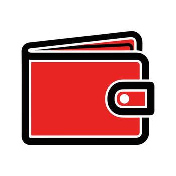 A vibrant red wallet icon with a bold black outline, symbolizing wealth, payment methods, and financial security, isolated on a white background vector