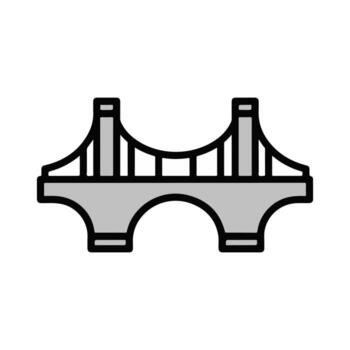 A simple line art icon of a bridge structure isolated on a white background. This graphic represents concepts of connection, infrastructure, and transportation vector