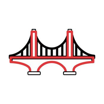 graphic of a modern suspension bridge, a stylized red and black icon symbolizing connection, infrastructure, and progress vector
