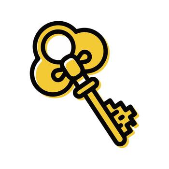 A vintage-style golden key with a decorative bow and intricate bit, symbolizing access, solutions, and unlocking secrets vector