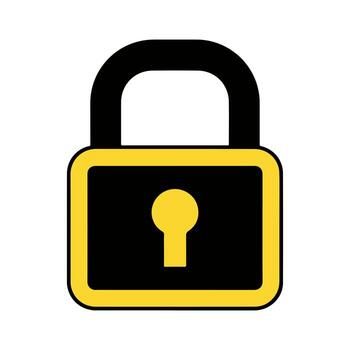 A simple yellow and black padlock icon symbolizing security, privacy, and protection. A closed lock graphic representing data safety and confidentiality, isolated on a white background vector