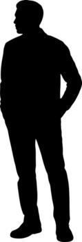 silueta de un hombre en pie por casualidad con manos en bolsillos mirando a el lado vector
