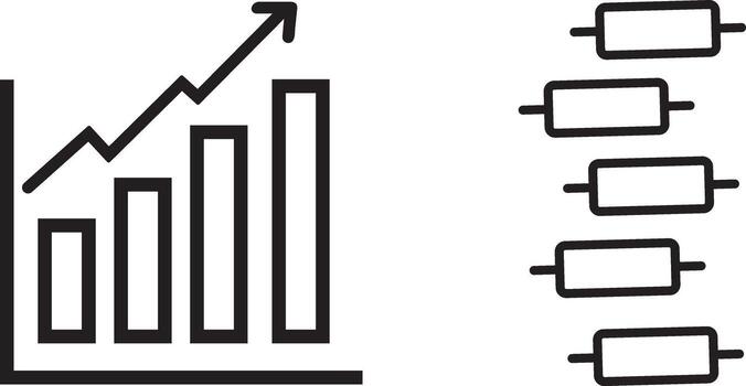 Uptrending bar chart and japanese candlestick pattern representing financial growth and market analysis vector