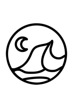 A moon and ocean waves outline. Abstract ocean waves and moon icon. A simple circle with waves and crescent moon. vector