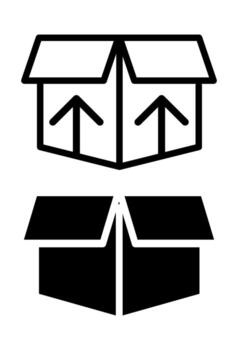 Two icons of open boxes with arrows. Line and solid icon for upload box. Simple icon of an open box with arrows. vector