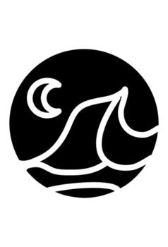 A moon and ocean waves icon. Abstract ocean waves and moon. A simple circle with waves and a crescent moon. vector