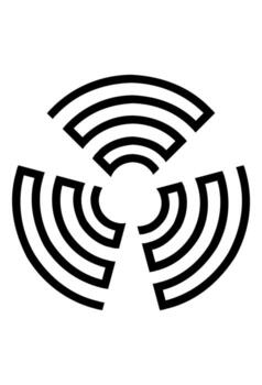A black and white radiating signal symbol. A radiating, three-point antenna symbol. Abstract propeller-like signal icon. vector