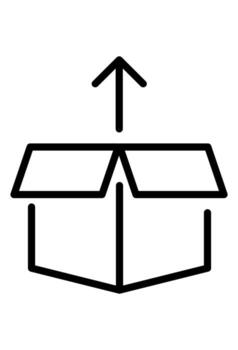 Outline of an open box with an upward arrow. Unboxing an item from an open box. Shipping box icon with an upward pointing arrow. vector